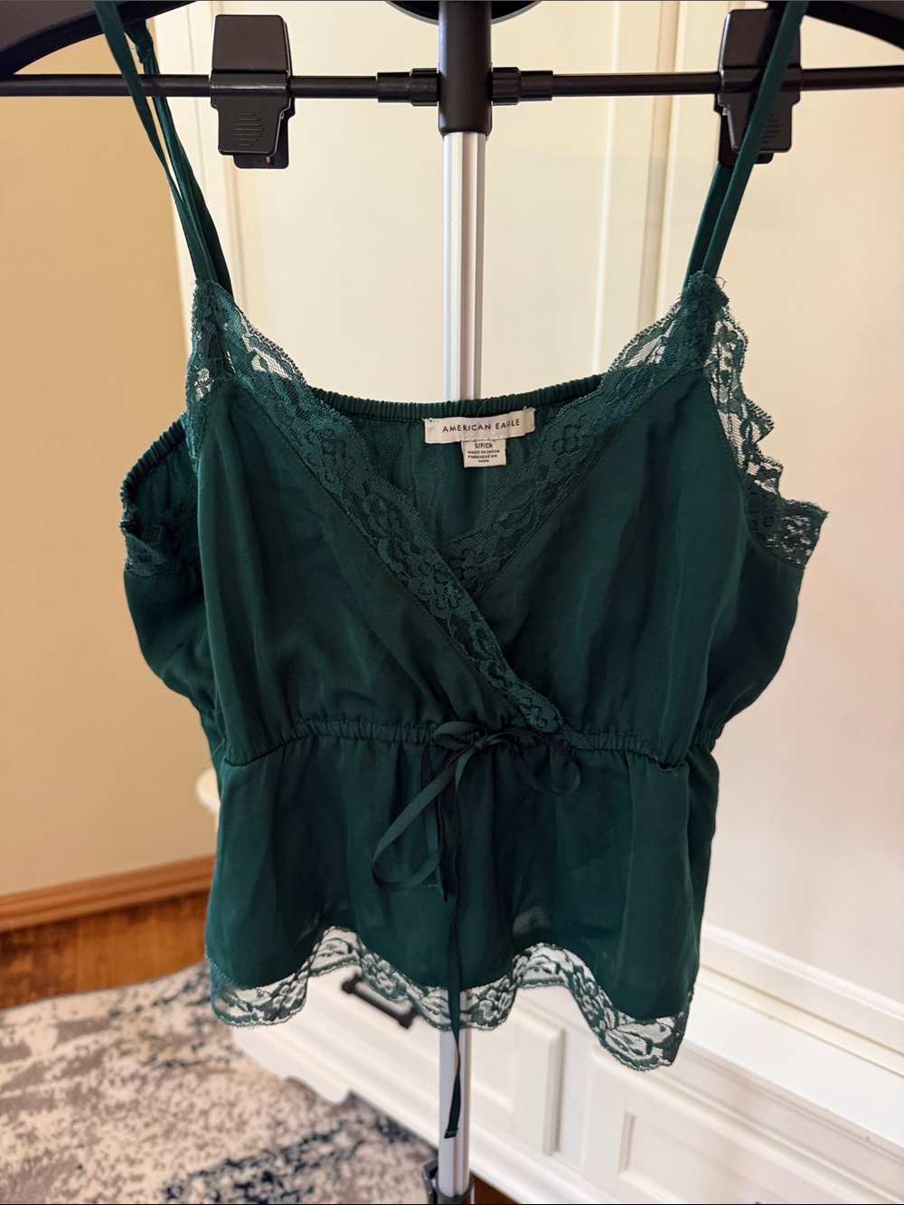 American Eagle Outfitters Teal-Green Lace Trim Cropped  Cami